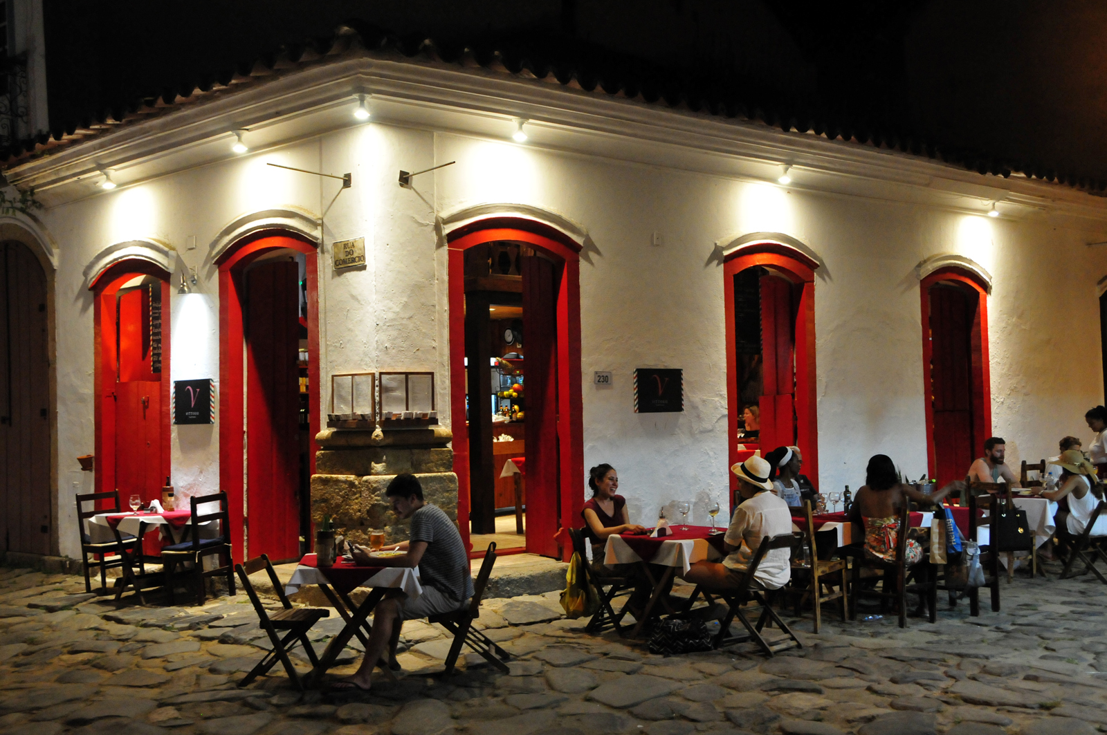 drinking and eating in the historic center of Paraty